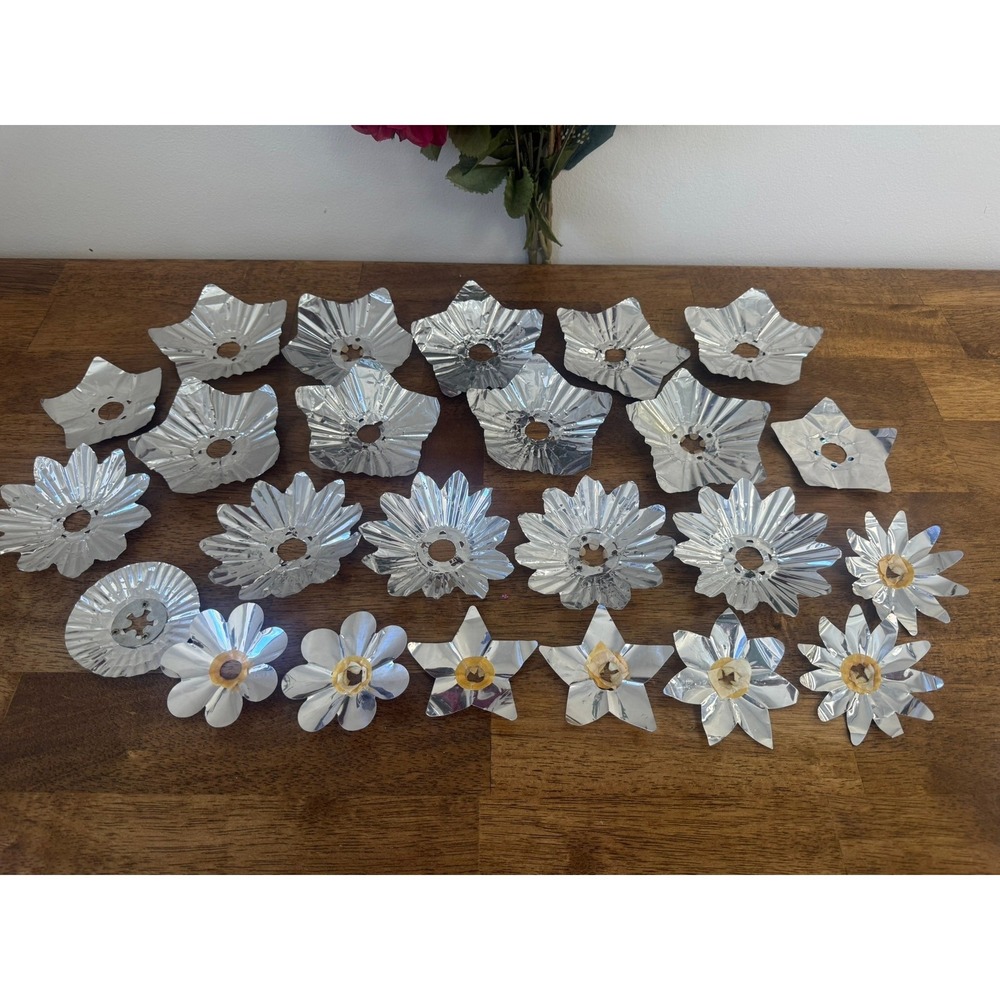 Vintage Christmas Tree Light Reflectors Foil Star Flower Reflectors MCM Holiday